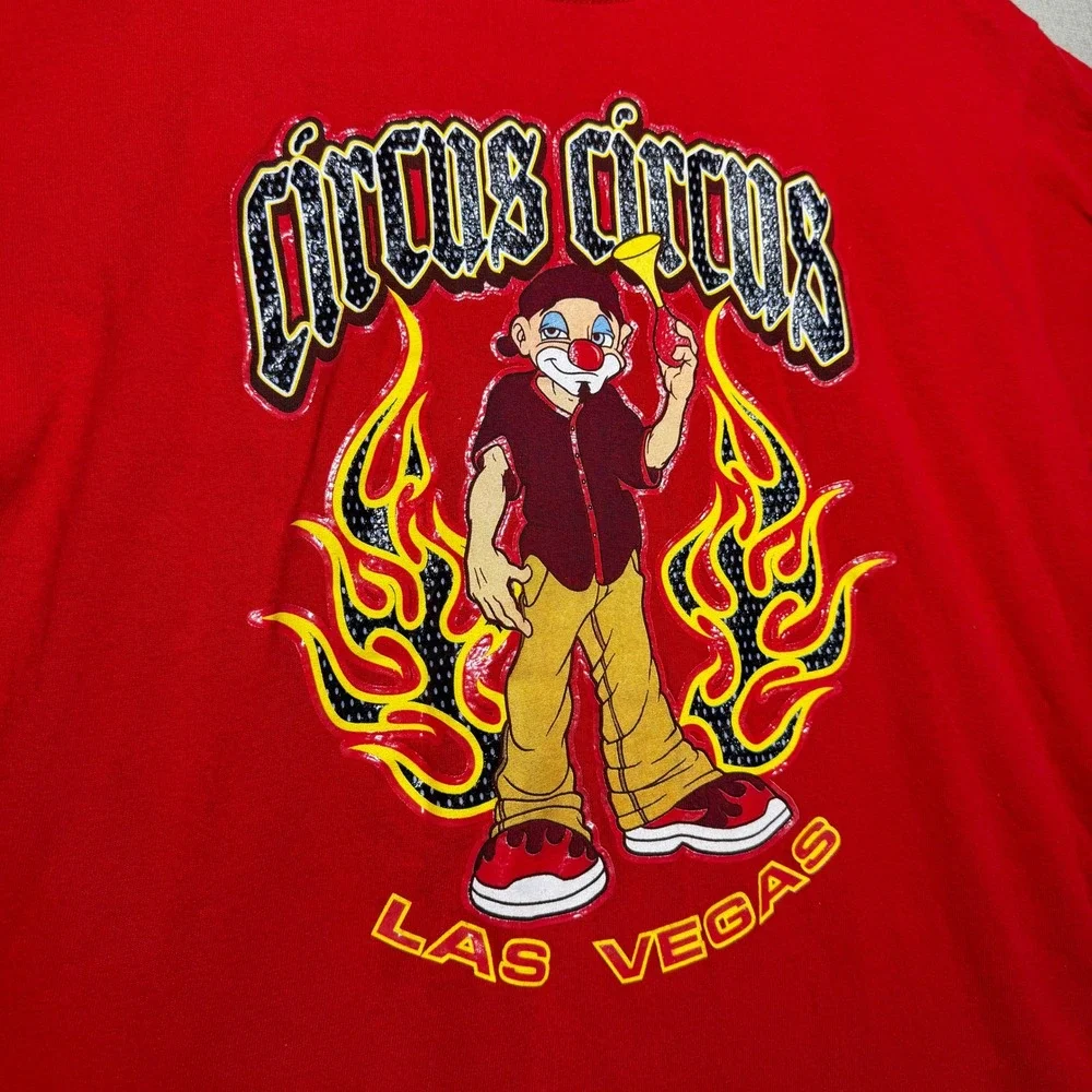 Circus Circus Las Vegas Vintage Shirt Mens Medium Red Clown Flames Graphic RARE